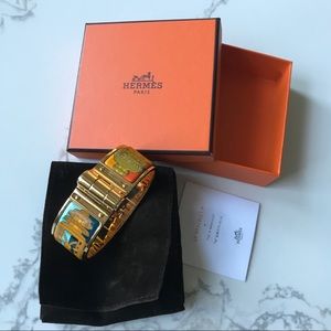 Hermes large multicolored enamel hinged bracelet